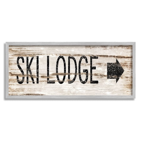 Stupell Industries Ski Lodge Rustic Sign Graphic Art Gray Framed Art Print Wall Art Design by Jennifer Pugh