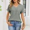 thumbnail image 7 of Women causal Tops Sawvnm Women's Solid Color Pocket Blouses Short Sleeve V-Neck Pullover Casual Fashionable Top Gifts for Women Green XL, 7 of 7