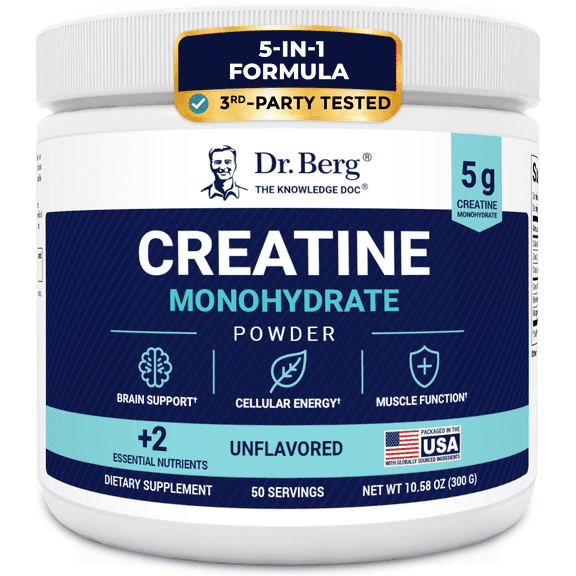 Dr. Berg Creatine Monohydrate Powder, Unflavored, 5 g, 50 Servings