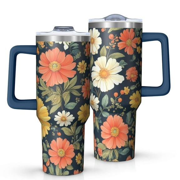 OBREWU Pioneer Flower Tumbler with Handle and Lid,Pioneer Flower 40oz Double Wall Vacuum Insulated Tumbler,Cups Gift for Women and Men