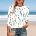 thumbnail image 2 of CYMMPU Loose Fit Round Neck 3/4 Sleeve Blouses for Women Dressy Casual Fall Fashion Shirts Spring Tunic Tops Floral Printed Lightweight Basic T-Shirts White S, 2 of 6