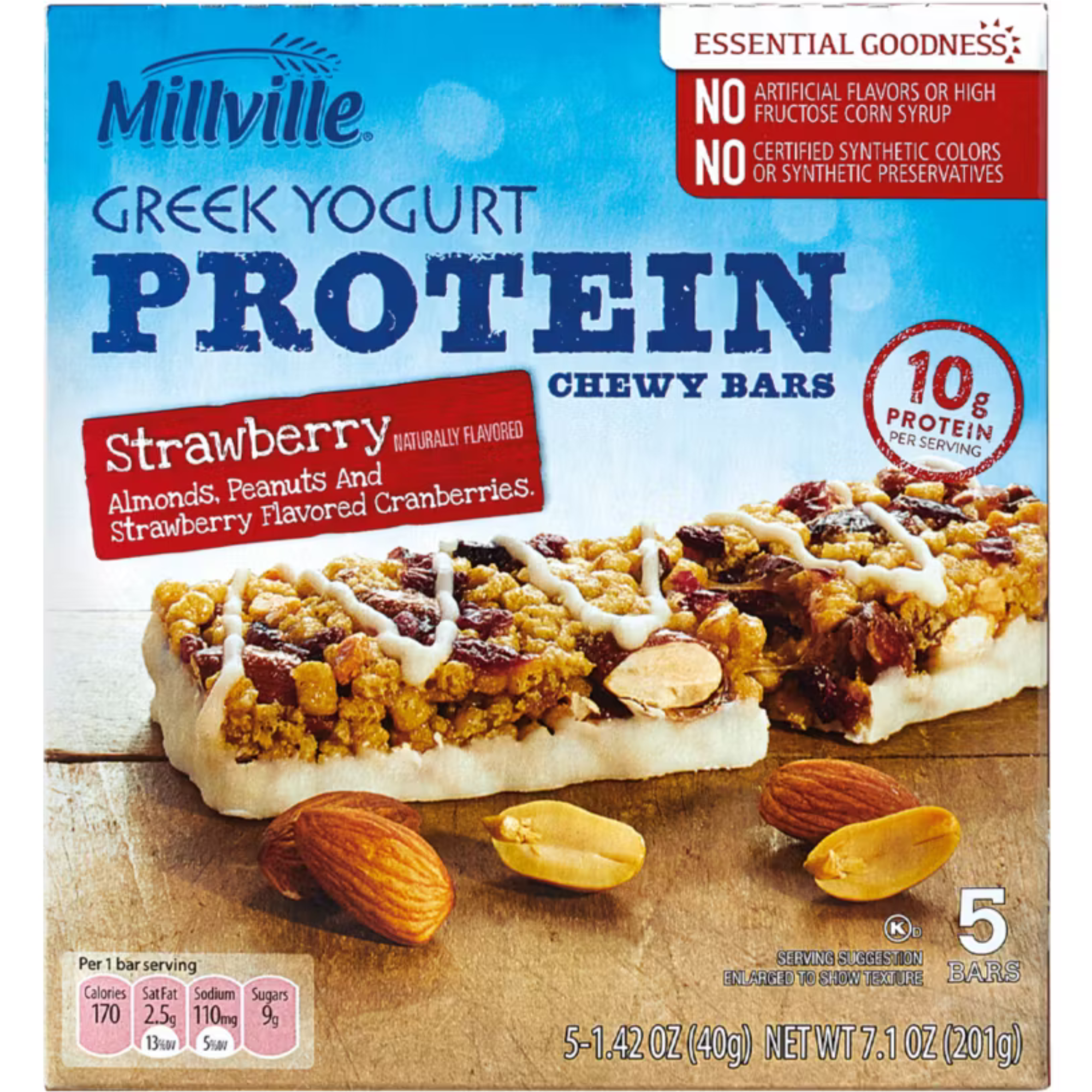 Chewy Protein Granola Bars – Strawberry-flavored cranberries, Greek Yogurt, Almond,  Peanut, 10g Protein, 4 Pack (20 Bars Total)
