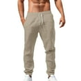 thumbnail image 3 of Casual Pants for Men Elastic Waist Drawstring Casual Trouser Yoga Beach Trousers Lightweight Linen Trousers Casual Summer Beach Loose Trousers Summer Vacation Pants Linen Trouser, 3 of 8