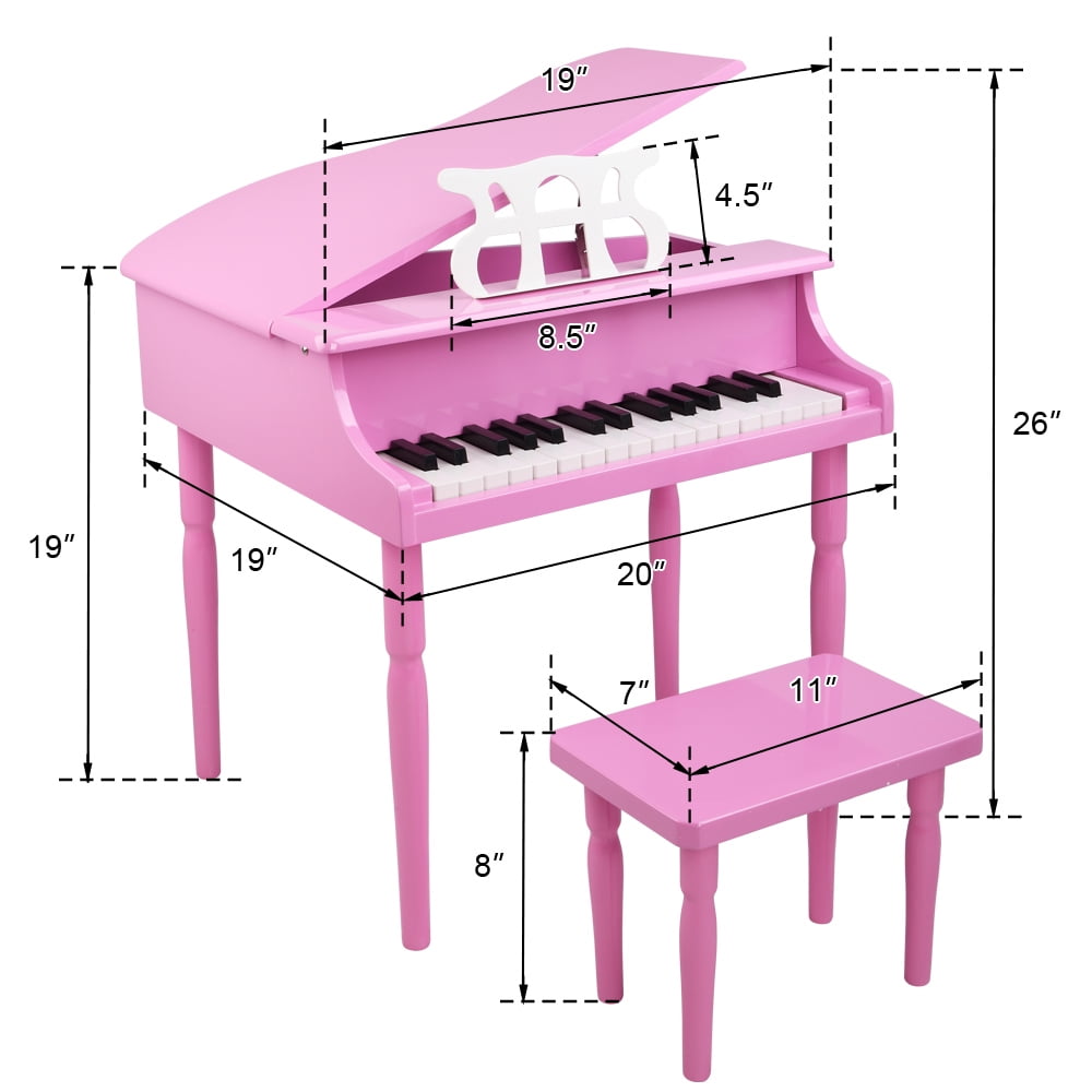 Kids Classic Wooden Piano, 30-Key Mini Grand Piano Toy with Lid, Bench, Foldable Music Rack, Song Book, Note Stickers Kids Classic Wooden Piano, 30-Key Mini Grand Piano Toy with Lid, Bench, Foldable Music Rack, Song Book, Note Stickers