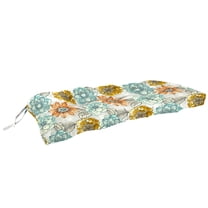 Jordan Manufacturing 43" x 19" Bridget Carmel Aqua Floral Rectangular Tufted Outdoor Wicker Settee Bench Cushion with Ties