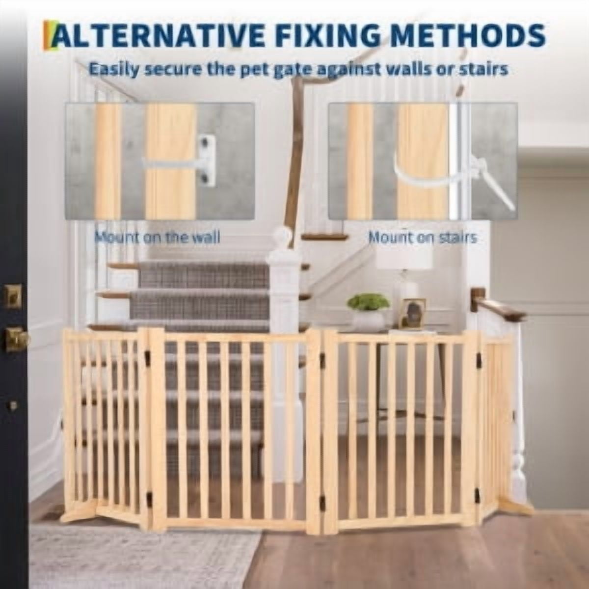 TEQIN Indoor Pet Gate,Freestanding Pet Gate for Dogs,Folding Dog Gate for Stairs or Doorways,Freestanding Pet Fence Kitchen Wooden Pet Barrier for Cats and Dogs