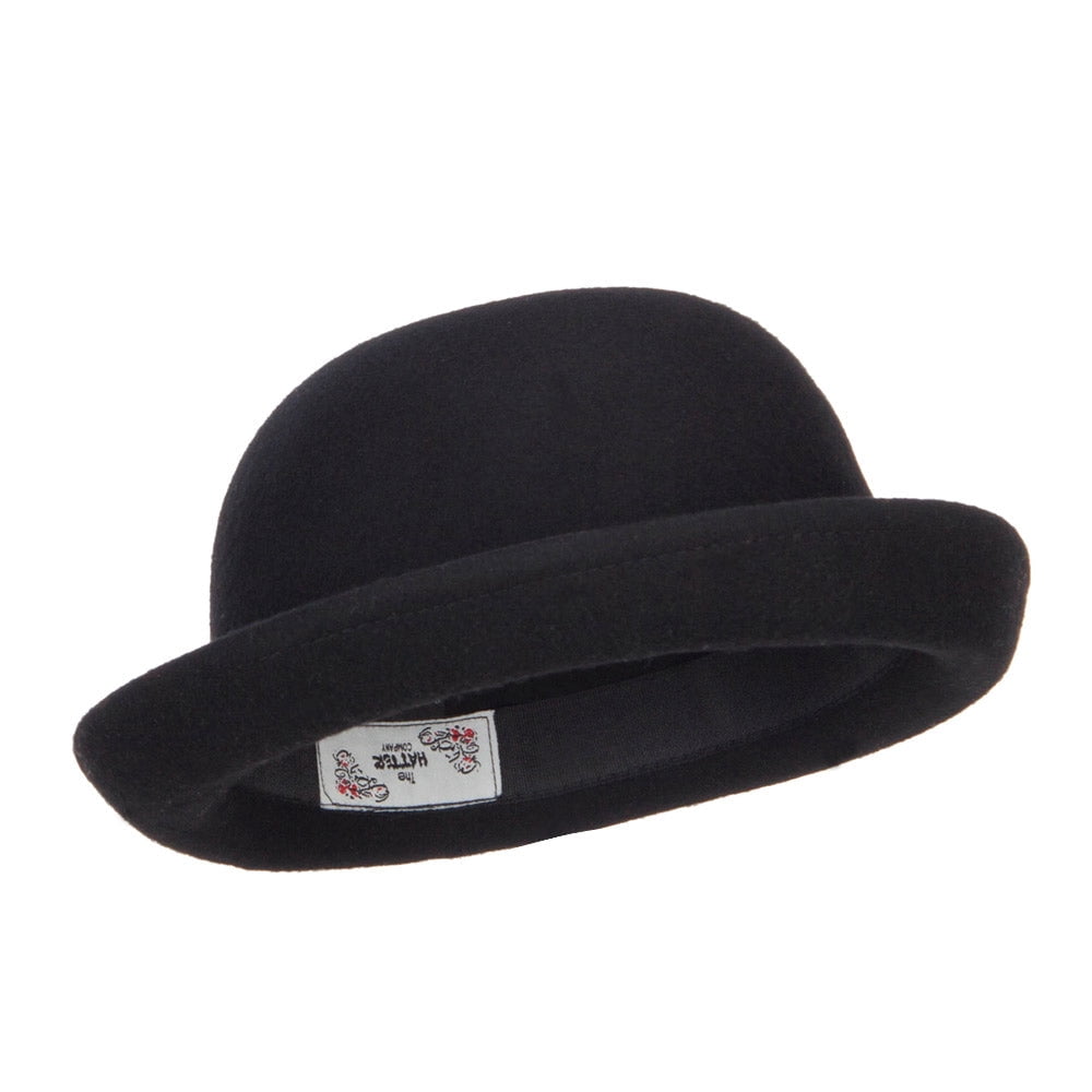Big Size Wool Felt Upturn Brim Bowler Hat - Black XL-2XL  display picture 1