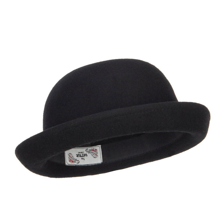 Big Size Wool Felt Upturn Brim Bowler Hat Black XL-2XL