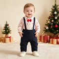 thumbnail image 2 of Bainana Kids Christmas Gentleman Outfit Set Long Sleeve Letter Print Shirt And Suspender Pants 2 Pieces Suit Set Infant Boys Girls Breathable Active Wear, 2 of 9