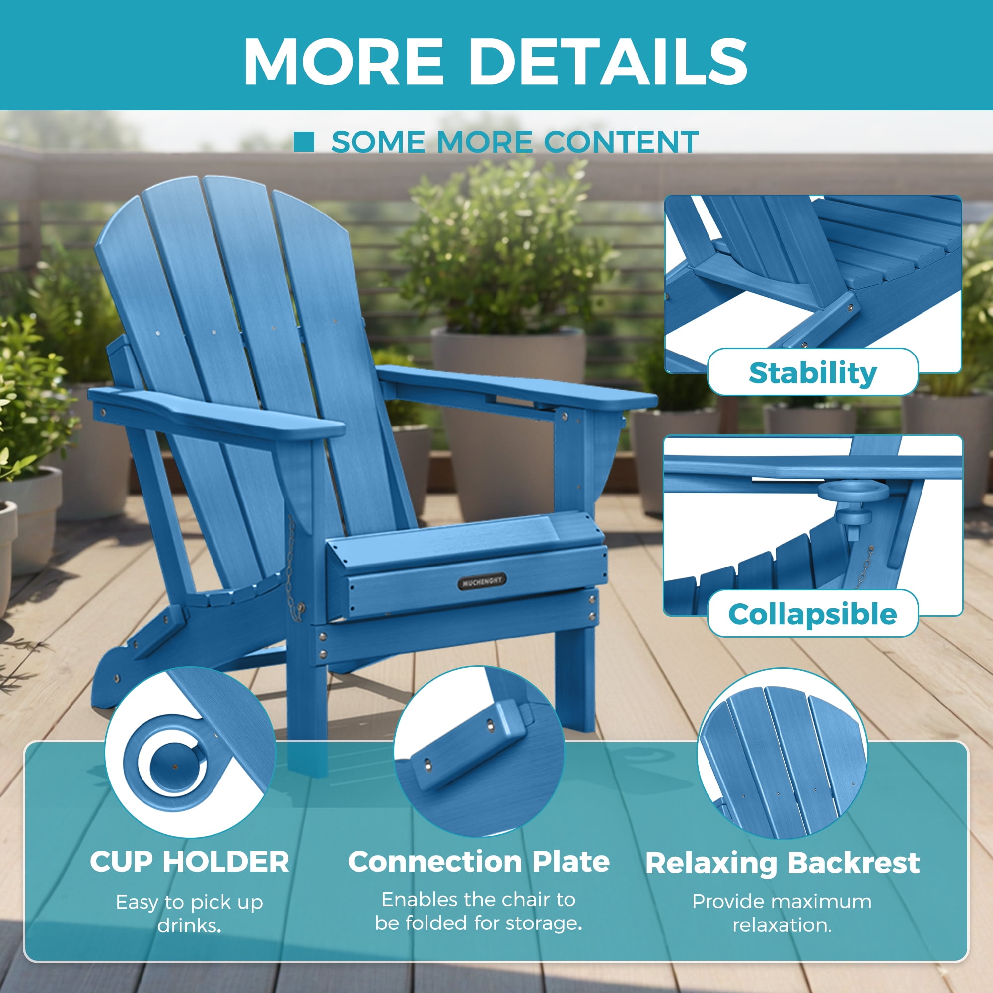 Folding Adirondack Chair Outdoor Patio Fire Pit Chairs with Cup Holder Porch Garden Navy
