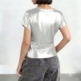 thumbnail image 3 of Women's Metallic Tops Fitted Shiny Short Sleeve Tees Crew Neck T-shirts Dancing Festivals Disco Party Outfits (XL, Silver), 3 of 7