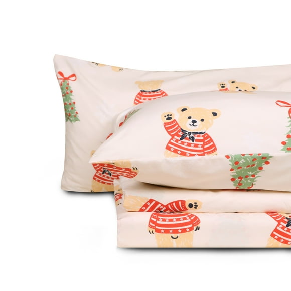 Gogreen Christmas Sheet Set 4PC Deep Pocket King Size Bedding Set, Breathable & Ultar Soft, Hotel Style Christmas Decor, Gifts for Kids, Women, Men - Christmas Bear Tree