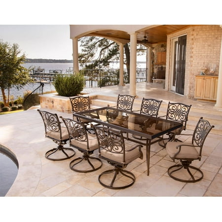 Hanover Traditions 9-Piece Aluminum Outdoor Dining Set, Natural Oat