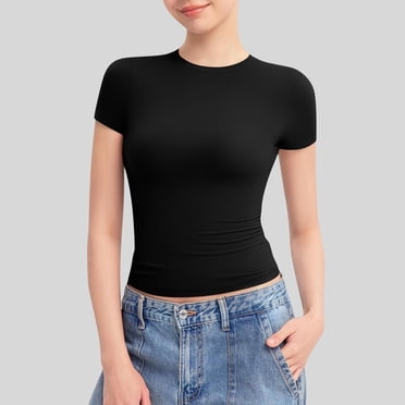 CHGBMOK Going Out Tops For Women Basic T Shirts Summer Tops 2025 Crop Short Sleeve Tee Cute Gym Fashion Workout Clothes Sizes S