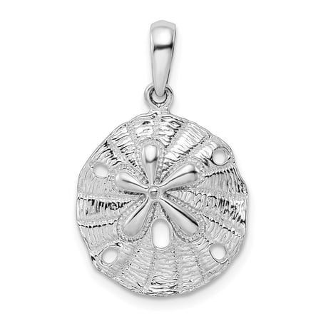 Diamond2Deal 925 Sterling Silver Rhodium-Plated Polished and Textured Sand Dollar Pendant (L-25.76 mm)