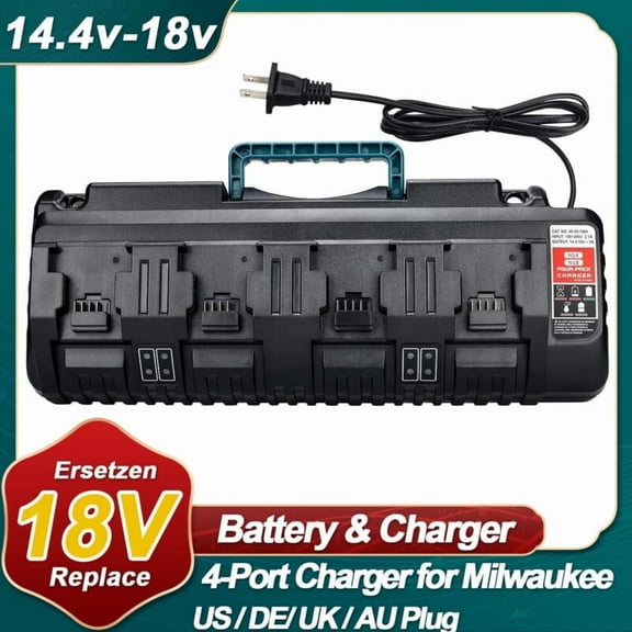 for M18 Battery Charger, for Milwaukee Battery Charger M18 Battery 4-Port Charger Rapid Fast Quick Compatible with Milwaukee M18 14.4V-18V XC Lithium-ion Battery 48-11-1850 48-11-1840, 12A, Dual USB