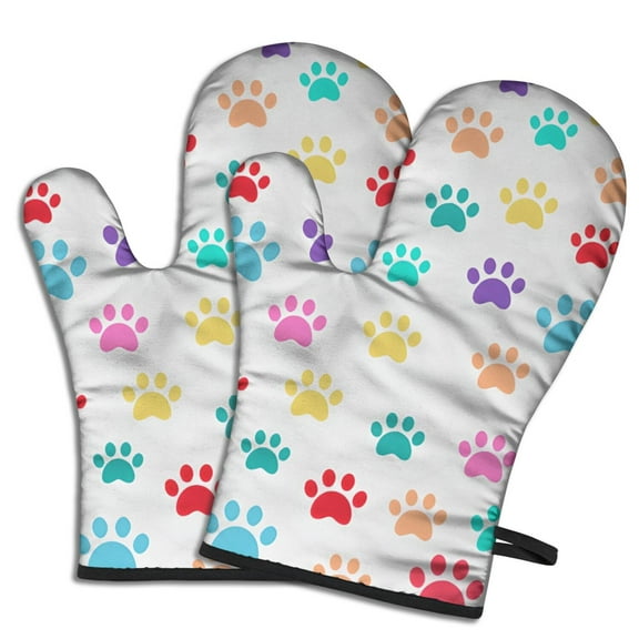 Cute Oven Mitts,Colorful Dog Paw Footprint Oven Mitt 2-Pack Set,Kitchen Gloves for Oven,Heat Resistant Oven Mitts 7.7"x12"