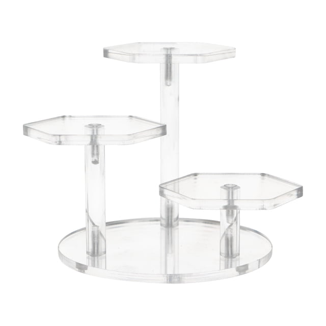 KAKOWELY 1Pc Clear Figurine Models Display Rack Acrylic Jewelry Riser Type Rack (3 Tier),4.33"X3.94"X3.94"