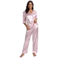 thumbnail image 3 of Pajamas Set for Women Two Piece PJS Sets Shorts - Womens Silk Satin Pajamas Comfortable Soft Loungewear Sleepwear Set 2023 S-XXL, 3 of 7