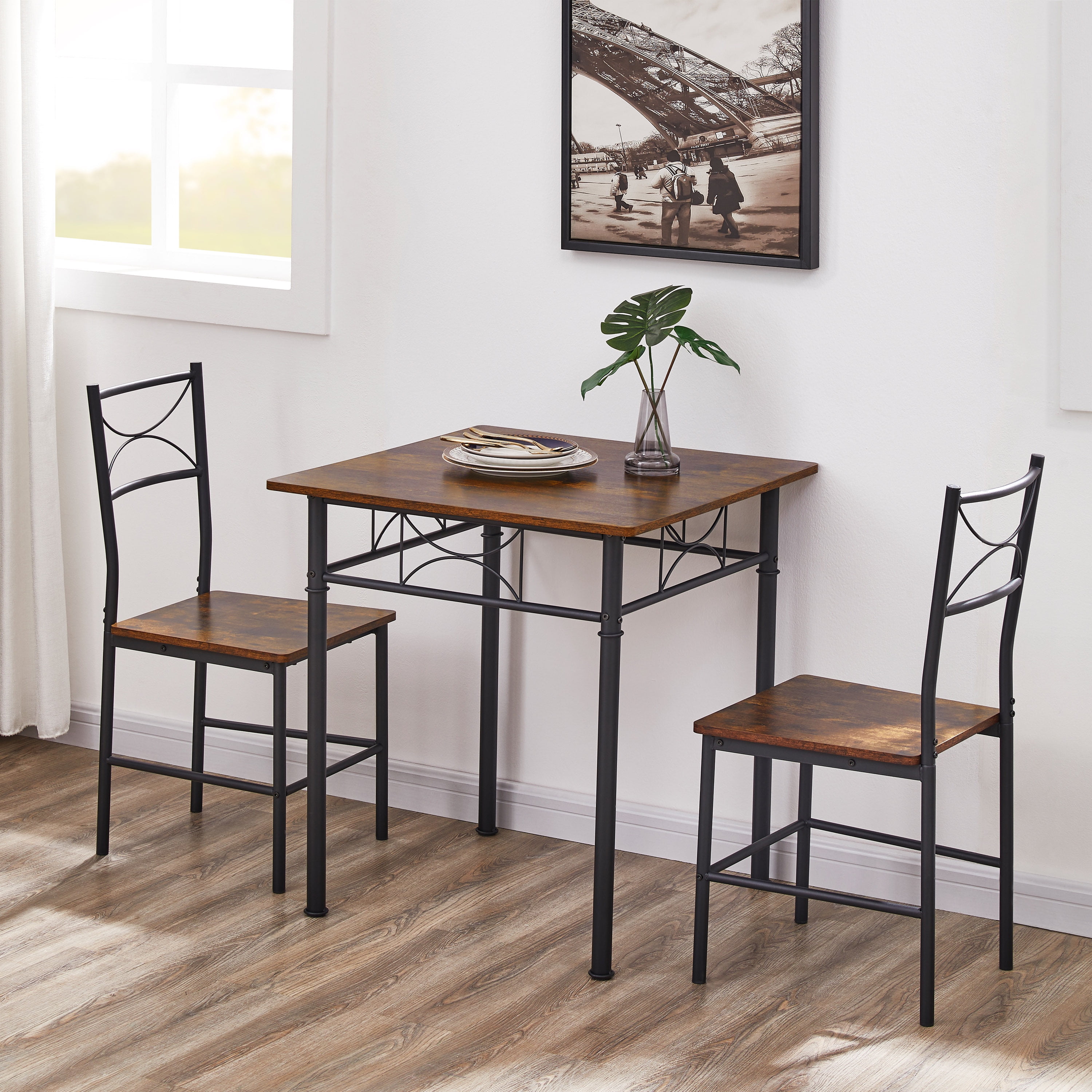 JRHRXXY Dining Set Modern Collection 3 Piece Iron Wood Dining Furniture Set