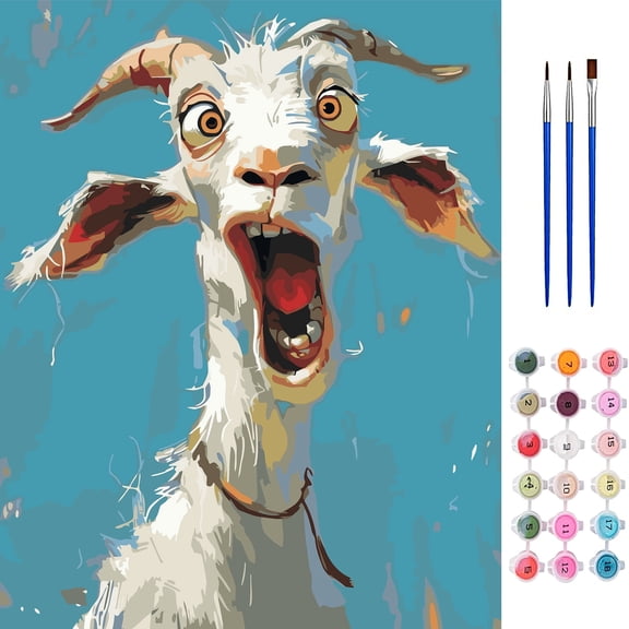 BYGFHLYW Paint by Numbers Kit for Adults, Funny Surprised Screaming Goat Portrait, 20 x 16 Inch, Animal Home Wall Decor Gift