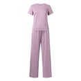 thumbnail image 3 of Hauaitttt Women 2 Piece Casual Suit Pleated Short Sleeve Top and High Waisted Wide Leg Pants Tracksuit Set Junior Swimsuits Board Shorts Swim Short Suits for Women Cute Summer Clothes for Juniors, 3 of 4