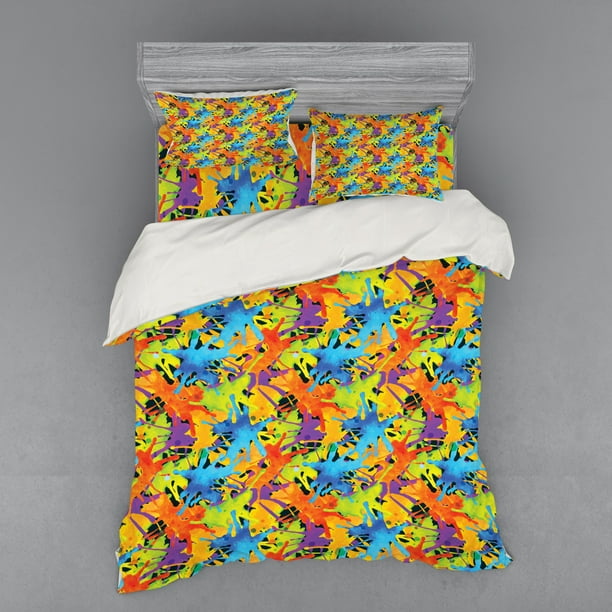 Abstract Duvet Cover Set, Contemporary Style Color Splashes Vibrant