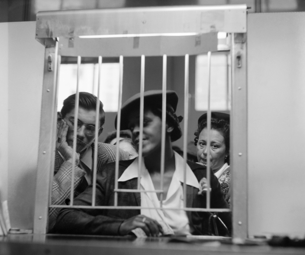 Bus Station, 1943. /Npeople Buying Bus Tickets At The Greyhound Station
