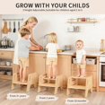 thumbnail image 2 of Toddler Step Stool, 3-Height Adjustable Wooden Stool for Kids, FSC & AS Birch Marine Plywood, 300lb Capacity, Bathroom Sink Independence, Kitchen Potty Training, Natural Wood, 2 of 4