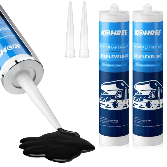 Kohree RV Roof Sealant,Self-Leveling Lap Sealant Waterproof ,RV Caulking for Roofing,RV Trailers Campers Repair - 2 Pack,10.1 Fl OZ,Black