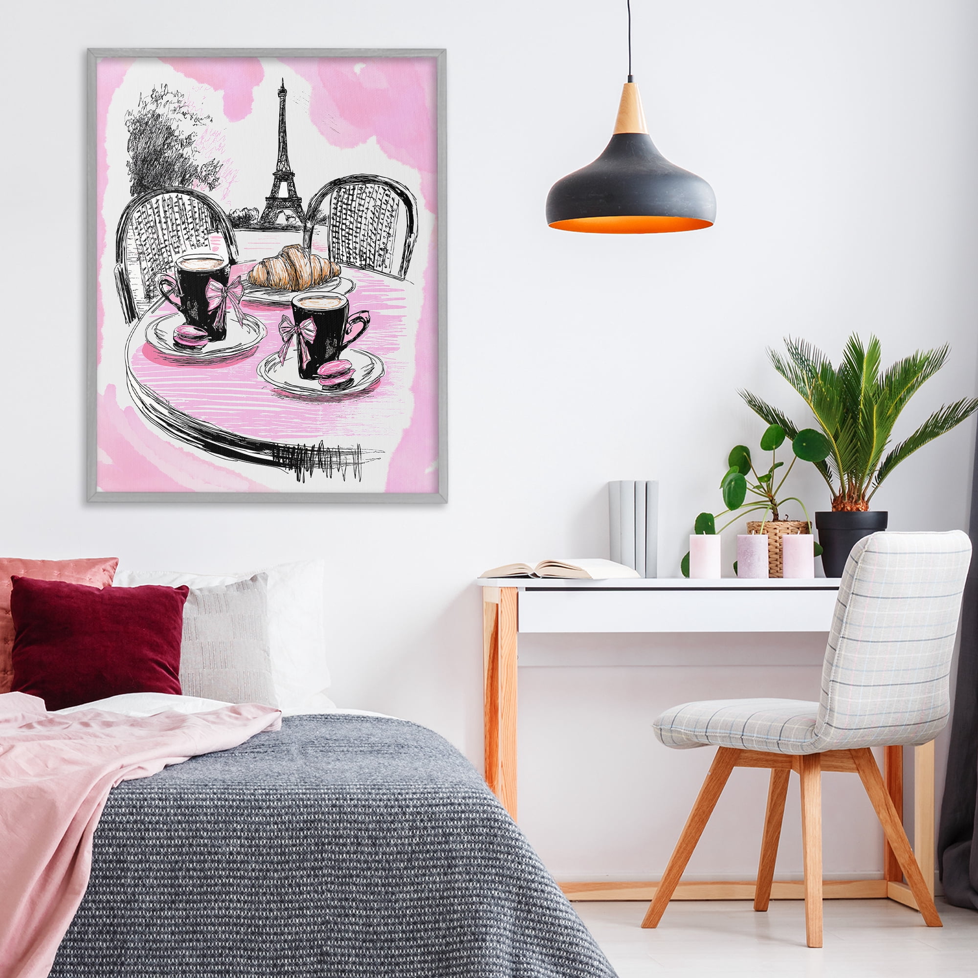 Stupell Industries Pink Parisian Cafe Breakfast Gray Framed Giclee Art, design by Jess Stempel