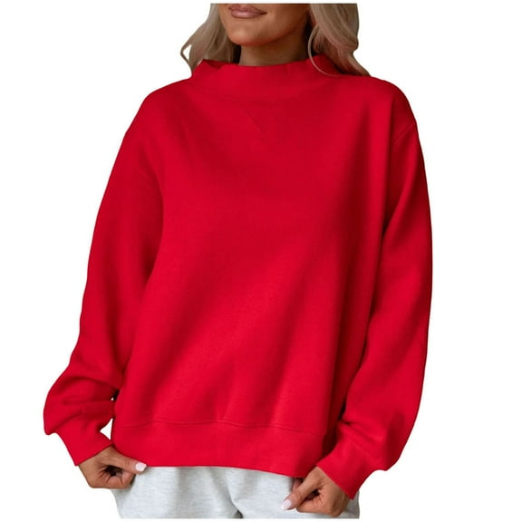 ABATAB Womens Oversized Sweatshirts Turtleneck Long Sleeve Casual Solid Color Tops Comfy Fall Fashion Outfits Winter Clothes