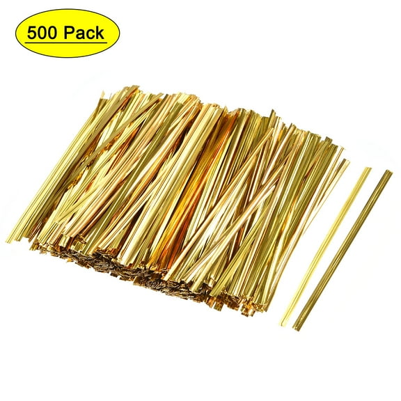 Uxcell 500pcs Metallic Twist Ties 3.15 Inches Quality Plastic Closure Tie for Tying Bread, Candy, Cookies, Gift Bags Arts Crafts Ties Golden