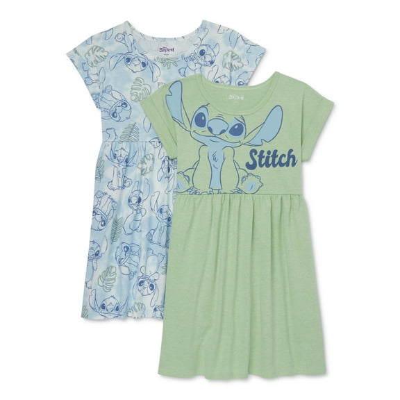 Disney’s Stitch Girls’ Play Dress with Short Sleeves, 2-Pack, Sizes 4-16