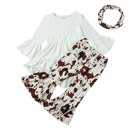 

Toddler Girls Long Sleeve Ruffles T-Shirt Tops Leopard Printed Pants Scarf Kids Outfits