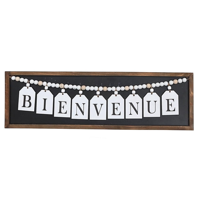 IH Casa Decor Framed Wood Hanging Beaded Bienvenue Sign