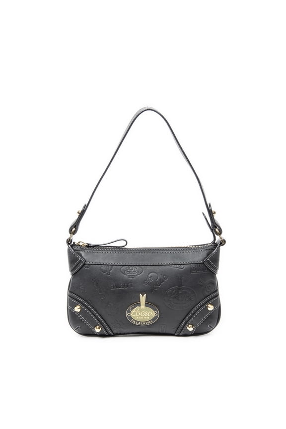 Pre-Owned Loewe Black Zip Pochette Shoulder Bag Embossed Calfskin Leather