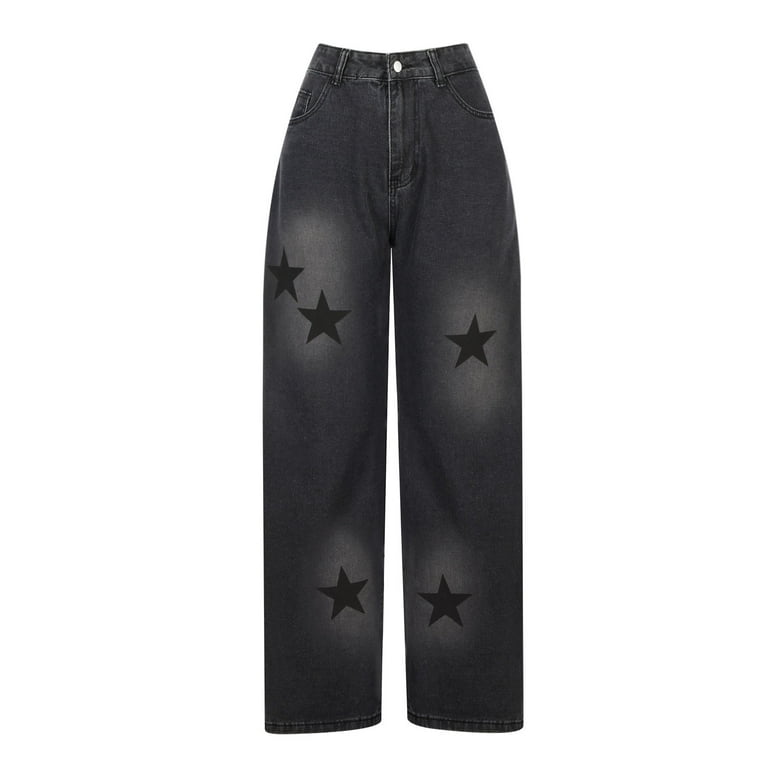Women's Baggy Jeans Casual Denim Y2k Star Print Teen Girls Pants