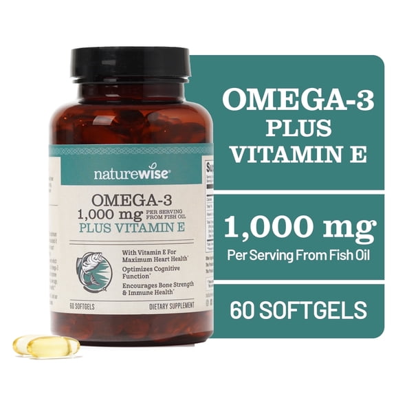 NatureWise Omega 3 Fish Oil 1000mg   Vitamin E - Wild-Caught - 60 Softgels[30-Day Supply]