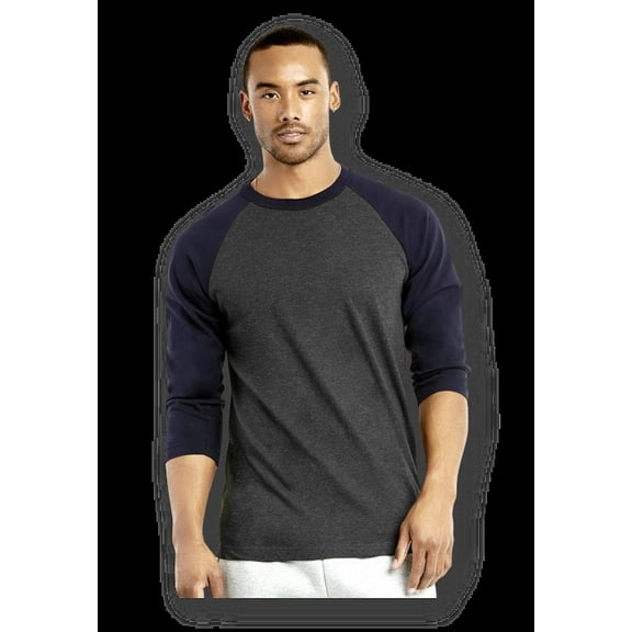 TOP PRO MEN'S 3/4 SLEEVE RAGLAN JERSEY BASEBALL TEE NAVY CHARCOAL GRAY MEDIUM