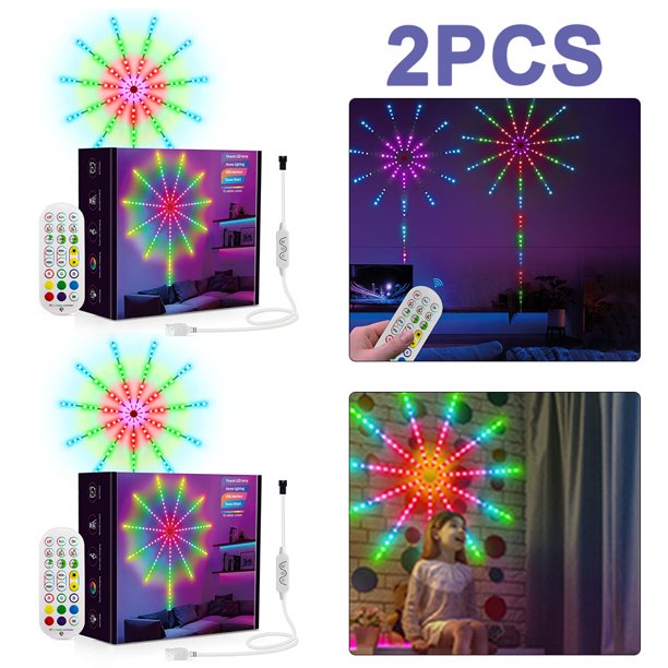 LED Fuegos Artificiales Fuente Alimentación USB 5V Hadas para Fiesta en Habitación (94 Luces) 2 Uds.