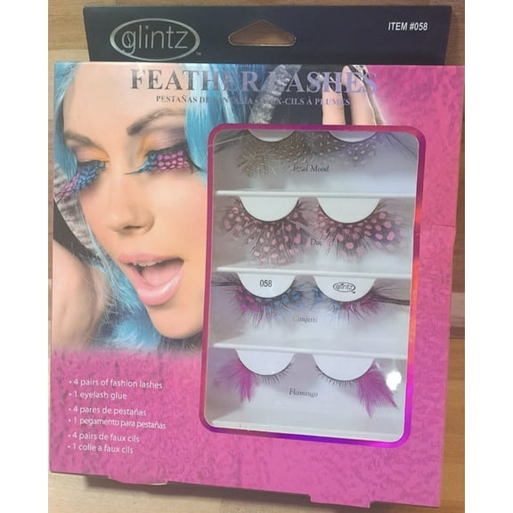 Glintz Fashion Feather Eye Lashes 4 Pairs Fowl Mood Polka Dot Confetti Flamingo