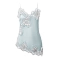 thumbnail image 4 of Wang6 Women's Spaghetti Strap Satin Silk Camisole Trendy Deep V Neck Lace Tank Tops Summer Sleeveless Irregular Hem Cami Tshirts 0430liLight Blue XL, 4 of 4
