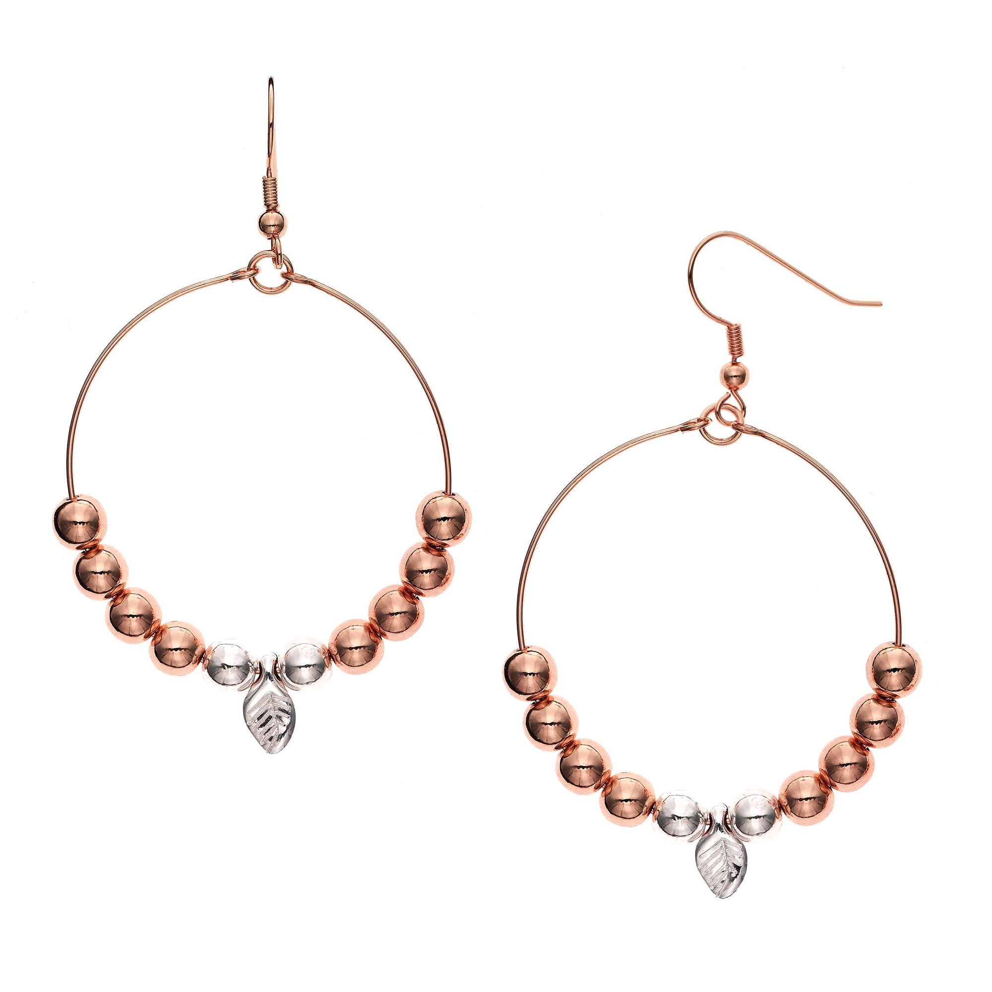 X & O 14KT Rose Gold Plated 5.5mm Bead and Leaf Earring - Walmart.com