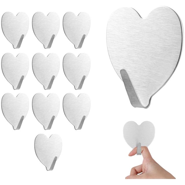 Gancho adhesivo de 10 piezas, gancho de toalla de acero inoxidable, gancho de pared de baño de cocina Adepaton YQ-0818