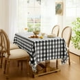 thumbnail image 2 of Checkered Tablecloth Rectangle, Outdoor Linen Cotton Gingham Table Cloth with Tassel, Heavy Duty Wrinkle Free Buffalo Plaid Table Cover for Kitchen Dining Home Party - 55 x 84 Inch, Black, 2 of 12