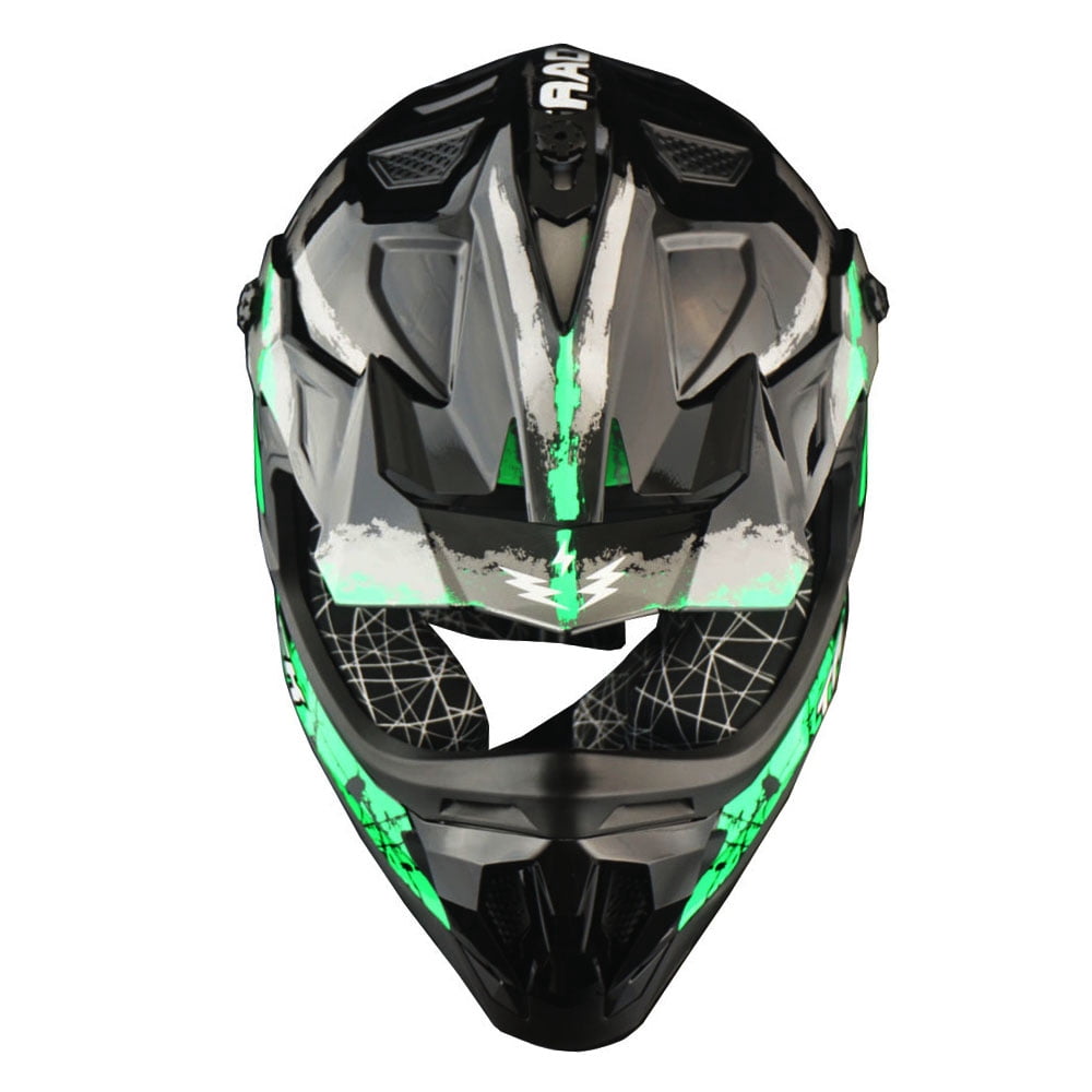 1Storm Adult Motocross Helmet ATV Dirt Bike BMX MX Downhill Mountain Helmet Track Style JH601; Track Green + Goggles + Skeleton Green Glove Bundle
