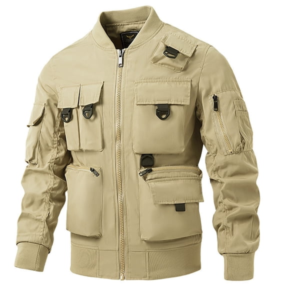 Men Bomber Jacket Military Jacket with Multi Pockets (Khaki XXXL)