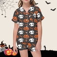 thumbnail image 2 of CAIVO Kids Girls Soft Pajama Sets Short Sleeve Lapel Button Shirts Blouse Tops With Shorts For Daily Wear Halloween 2 Piece Nightwear, 2 of 4