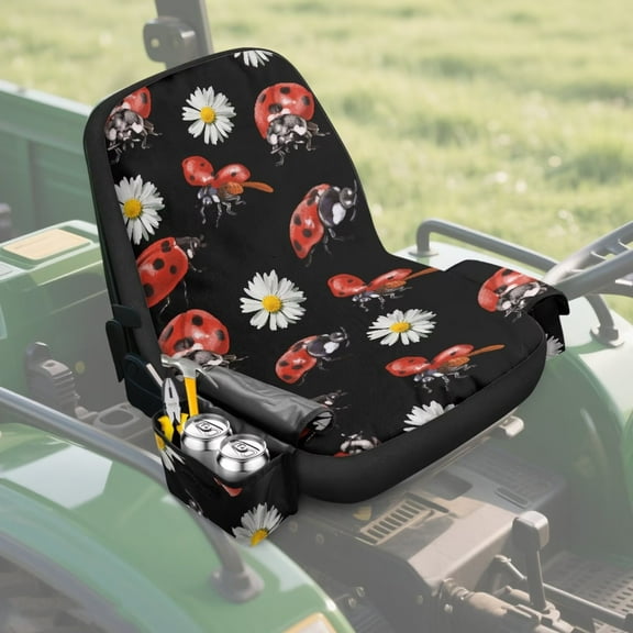 Uorisanigo Riding Lawn Mower Seat Cover, Wear-Resistance Daisy Ladybug Tractor Seat Cover with 3 Pockets, Universal Lawn Mowers Seats Covers for Craftsman,Cub Cadet,Kubota Lawnmower Tractor